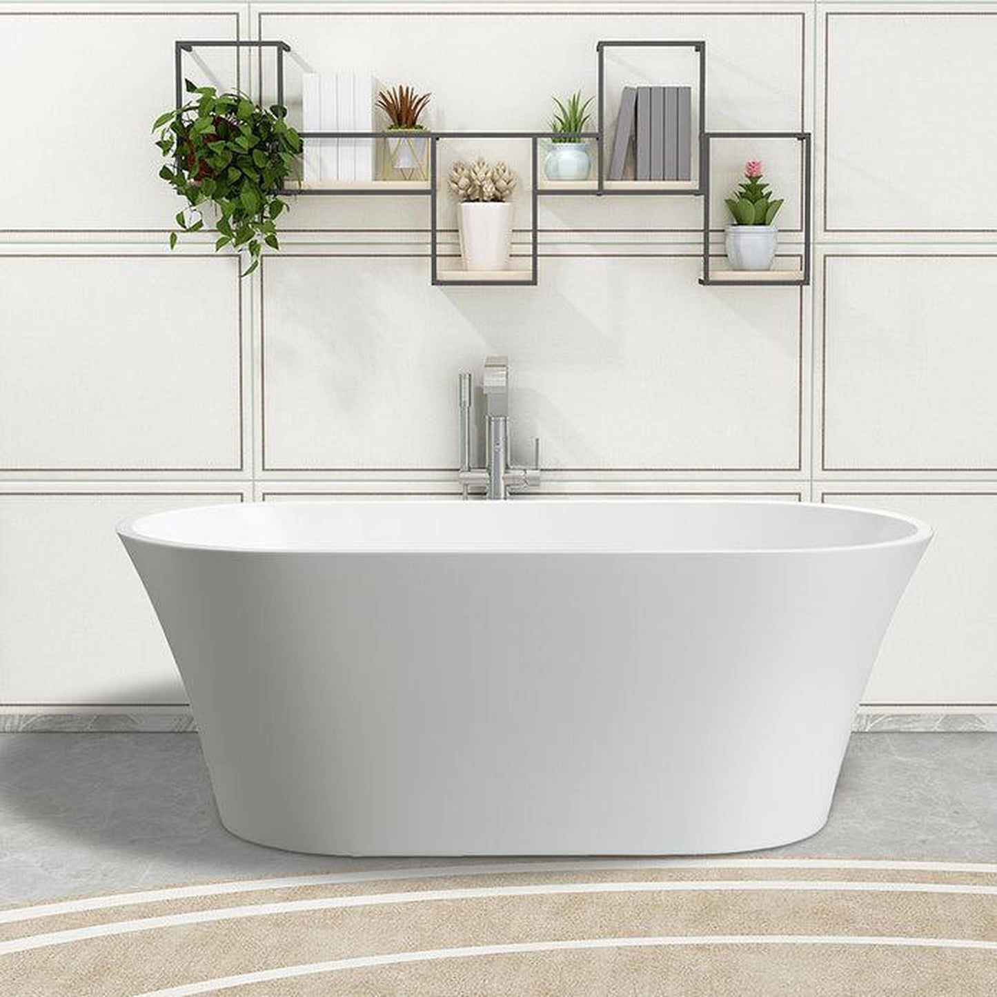 Vanity Art 63" x 30" White Acrylic Freestanding Bathtub With Chrome Pop-up Drain, Overflow and Flexible Drain Hose