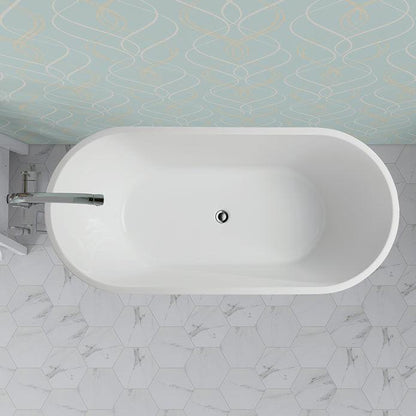 Vanity Art 63" x 30" White Acrylic Freestanding Bathtub With Chrome Pop-up Drain, Overflow and Flexible Drain Hose