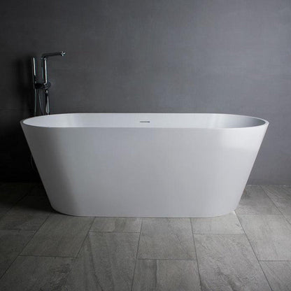 Vanity Art 65" Glossy White Solid Surface Resin Stone Freestanding Bathtub With Overflow and Pop-up Drain