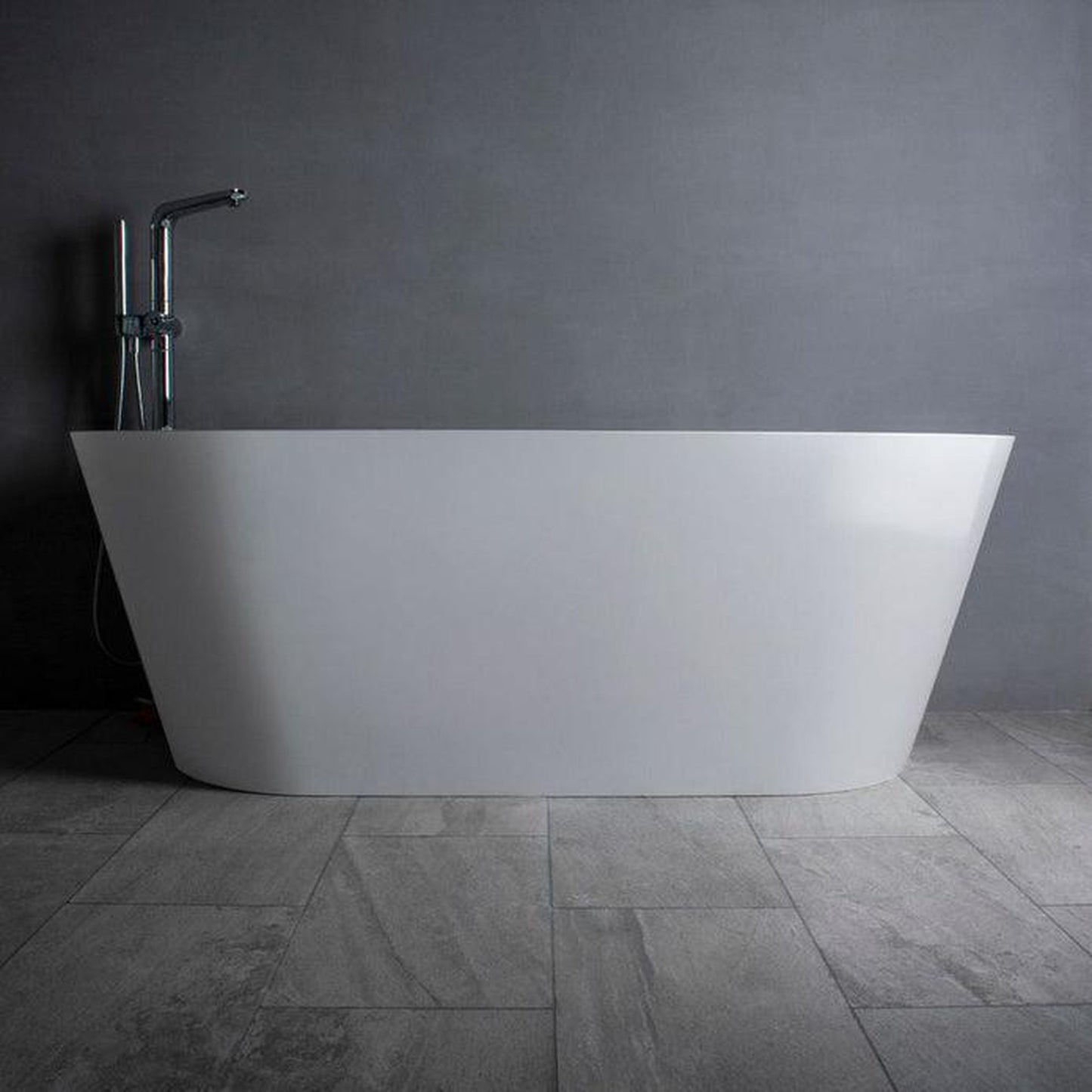 Vanity Art 65" Glossy White Solid Surface Resin Stone Freestanding Bathtub With Overflow and Pop-up Drain