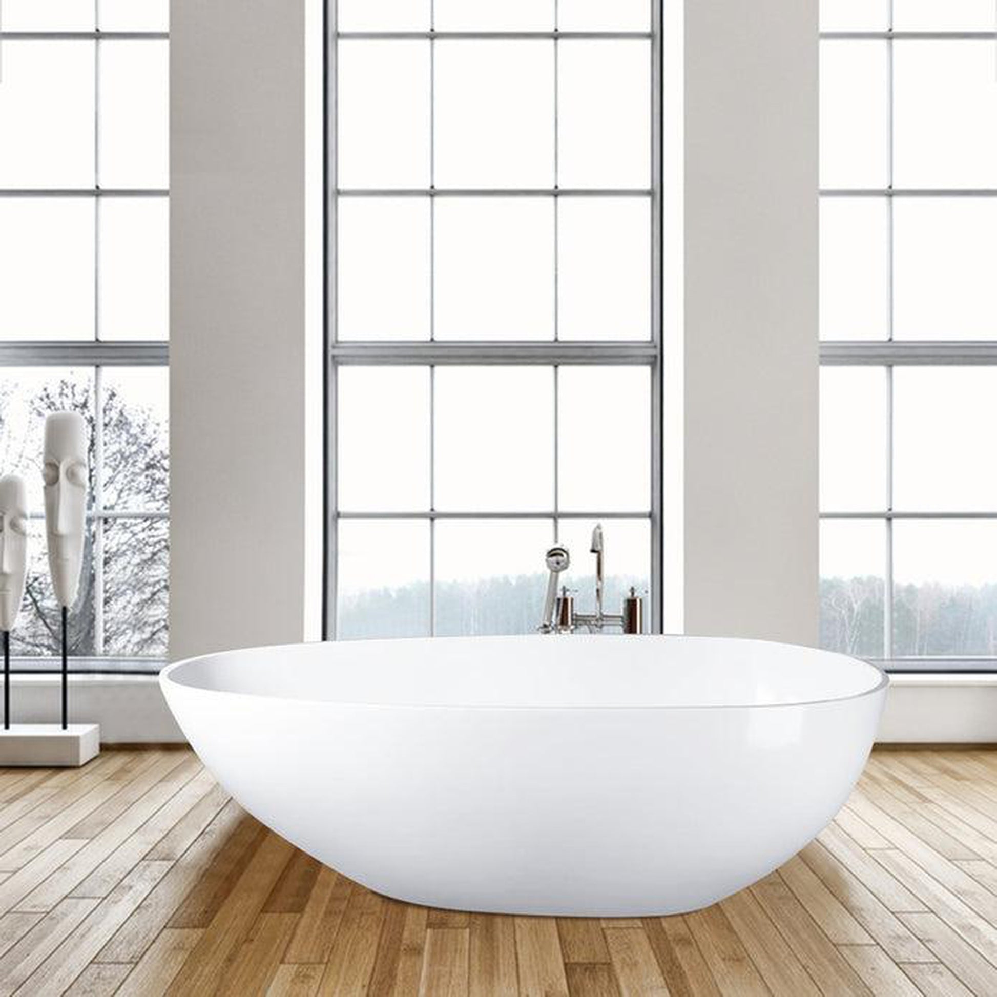 Vanity Art 67" Glossy White Contemporary Design Soaking Tub With Overflow and Pop-up Drain