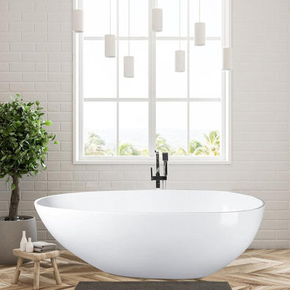Vanity Art 67" Glossy White Contemporary Design Soaking Tub With Overflow and Pop-up Drain