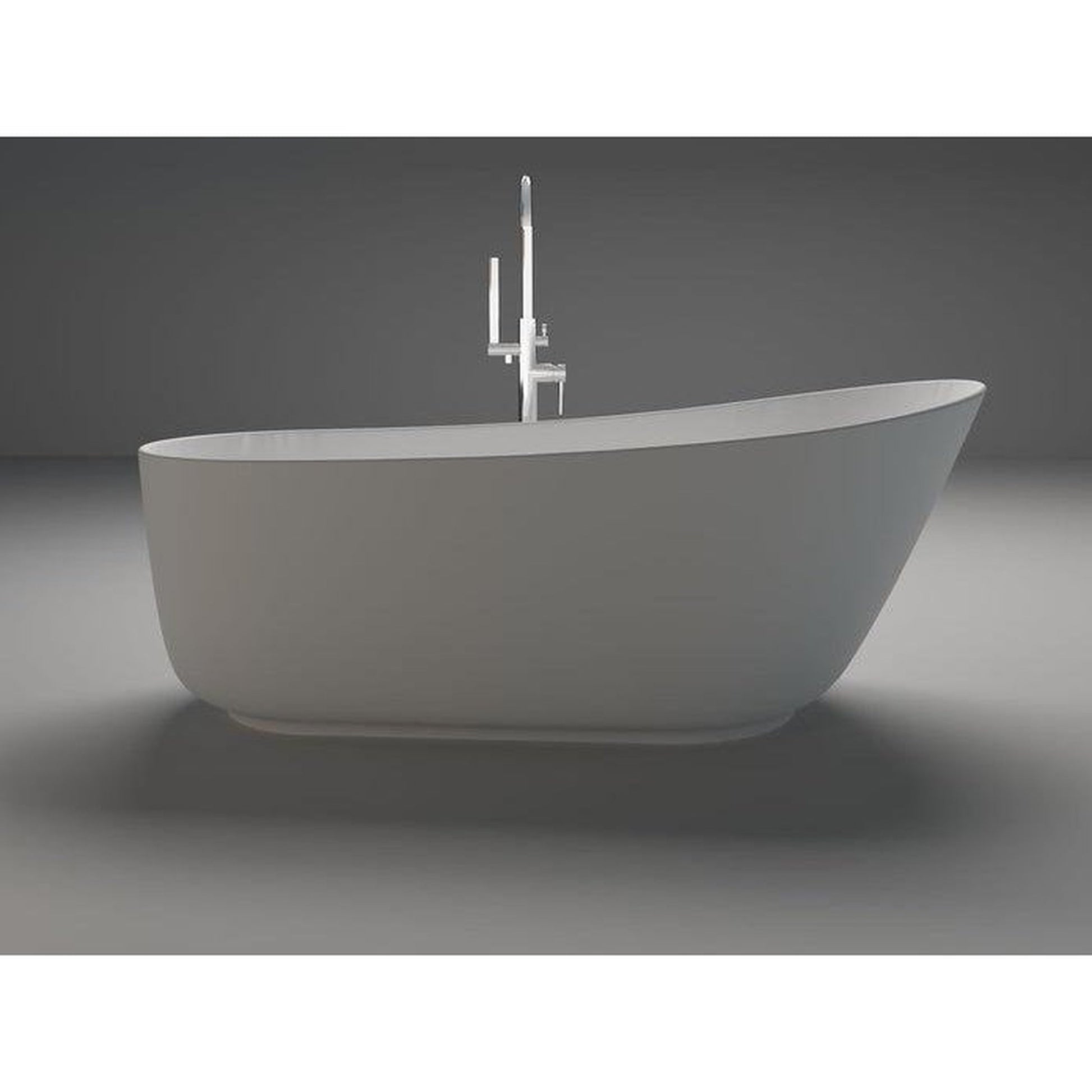 Vanity Art 67" Glossy White Solid Surface Resin Stone Freestanding Flatbottom Bathtub With Overflow and Pop-up Drain