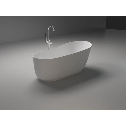 Vanity Art 67" Glossy White Solid Surface Resin Stone Freestanding Flatbottom Bathtub With Overflow and Pop-up Drain