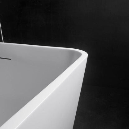 Vanity Art 67" Glossy White Solid Surface Resin Stone Freestanding Soaking Tub With Slotted Overflow and Pop-up Drain