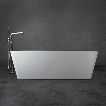 Vanity Art 67" Glossy White Solid Surface Resin Stone Freestanding Soaking Tub With Slotted Overflow and Pop-up Drain