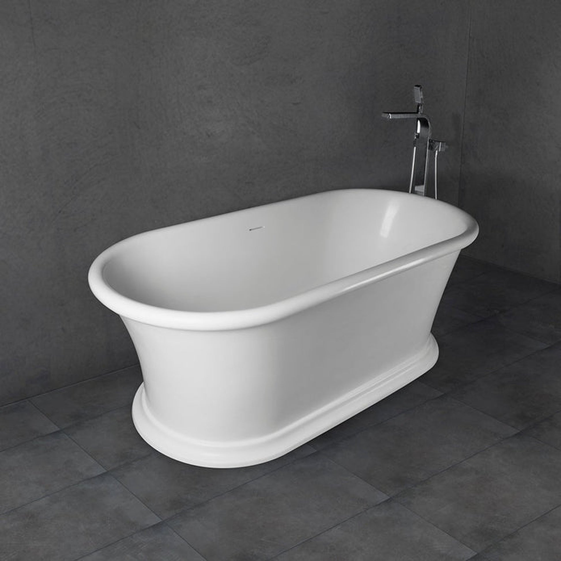 Vanity Art 67" Matte White Flatbottom Freestanding Solid Surface Resin Stone Bathtub With Slotted Overflow and Pop-up Drain