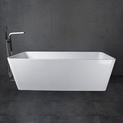 Vanity Art 67" Matte White Solid Surface Resin Stone Freestanding Soaking Tub With Slotted Overflow and Pop-up Drain