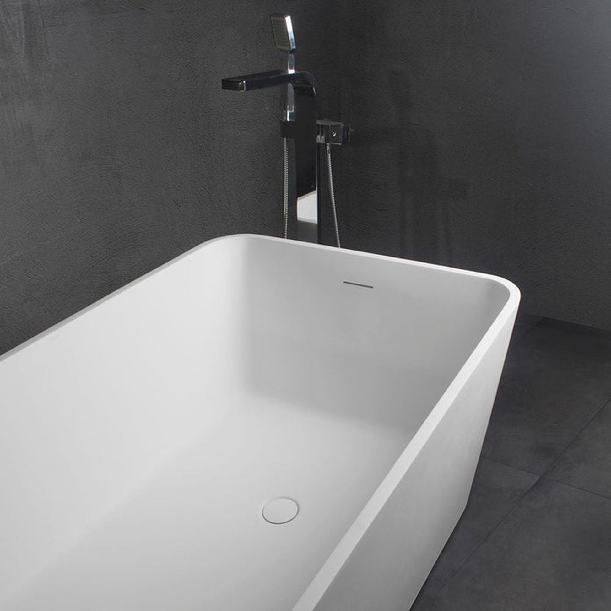 Vanity Art 67" Matte White Solid Surface Resin Stone Freestanding Soaking Tub With Slotted Overflow and Pop-up Drain