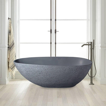 Vanity Art 67" W x 22" H Gray Solid Surface Resin Stone Freestanding Soaking Bathtub With Slotted Overflow and Pop-up Drain