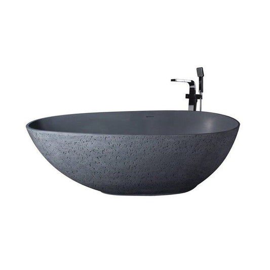 Vanity Art 67" W x 22" H Gray Solid Surface Resin Stone Freestanding Soaking Bathtub With Slotted Overflow and Pop-up Drain