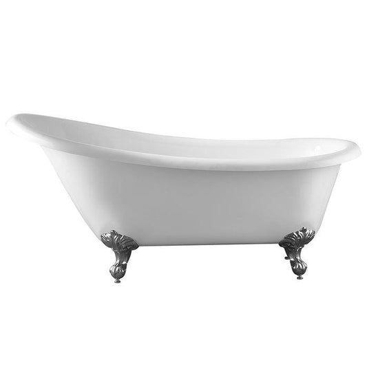 Vanity Art 67" W x 30" H White Acrylic Freestanding Bathtub With Polished Chrome Round Overflow and Pop-up Drain