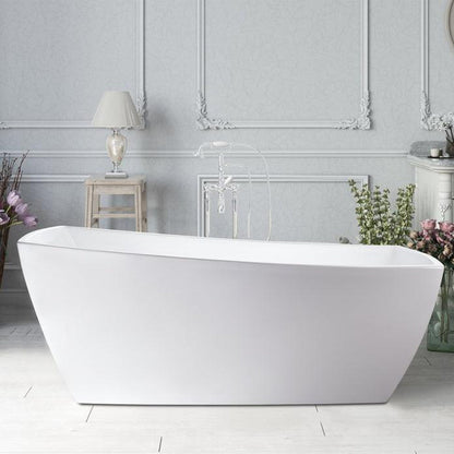 Vanity Art 67" White Acrylic Contemporary Design Soaking Tub With Overflow and Pop-up Drain