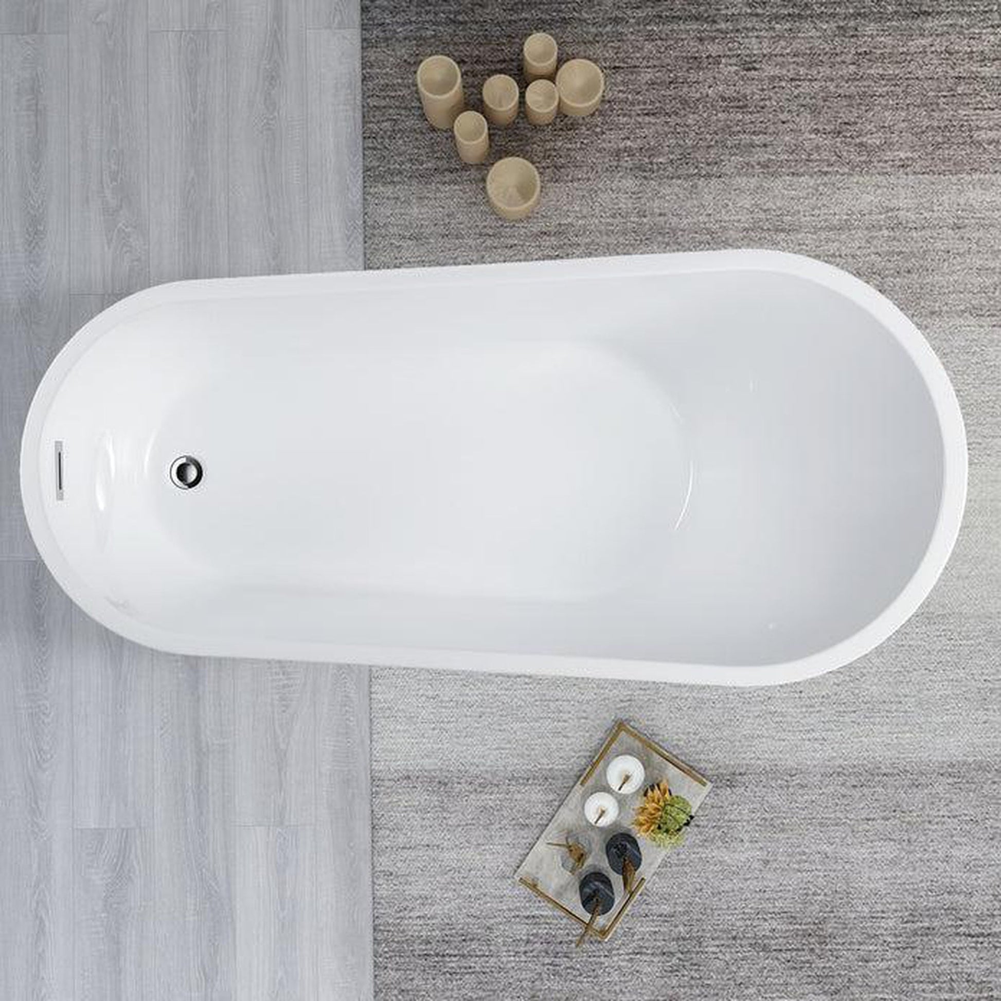 Vanity Art 67" White Acrylic Freestanding Bathtub With Polished Chrome Pop-up Drain, Slotted Overflow and Flexible Drain Hose
