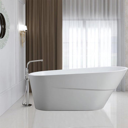 Vanity Art 67" White Acrylic Freestanding Bathtub With Polished Chrome Pop-up Drain, Slotted Overflow and Flexible Drain Hose