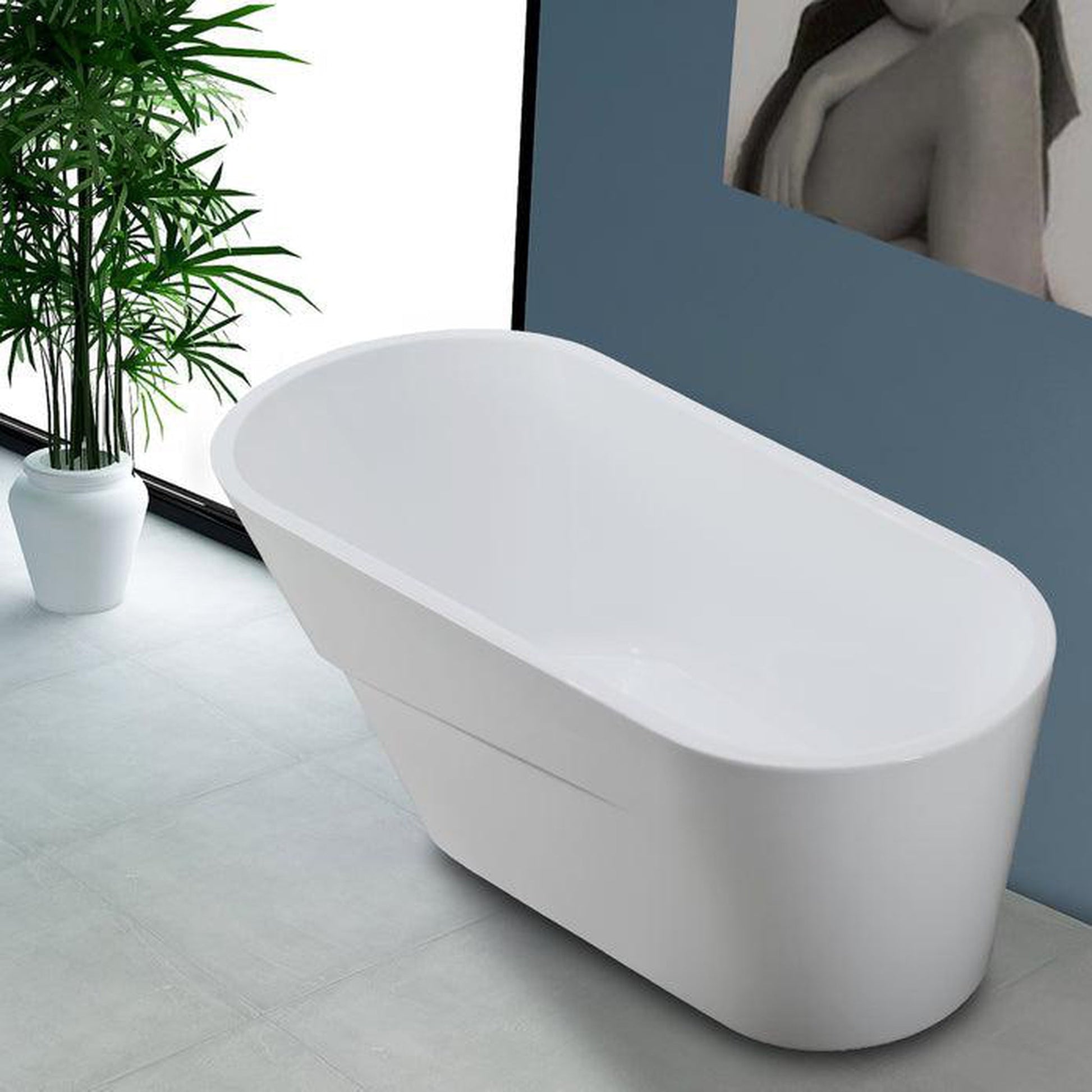 Vanity Art 67" White Acrylic Freestanding Bathtub With Polished Chrome Pop-up Drain, Slotted Overflow and Flexible Drain Hose