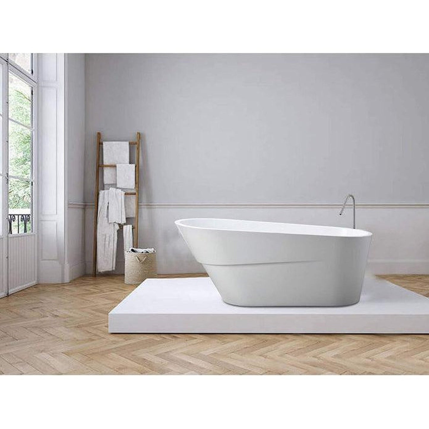 Vanity Art 67" White Acrylic Freestanding Bathtub With Polished Chrome Pop-up Drain, Slotted Overflow and Flexible Drain Hose