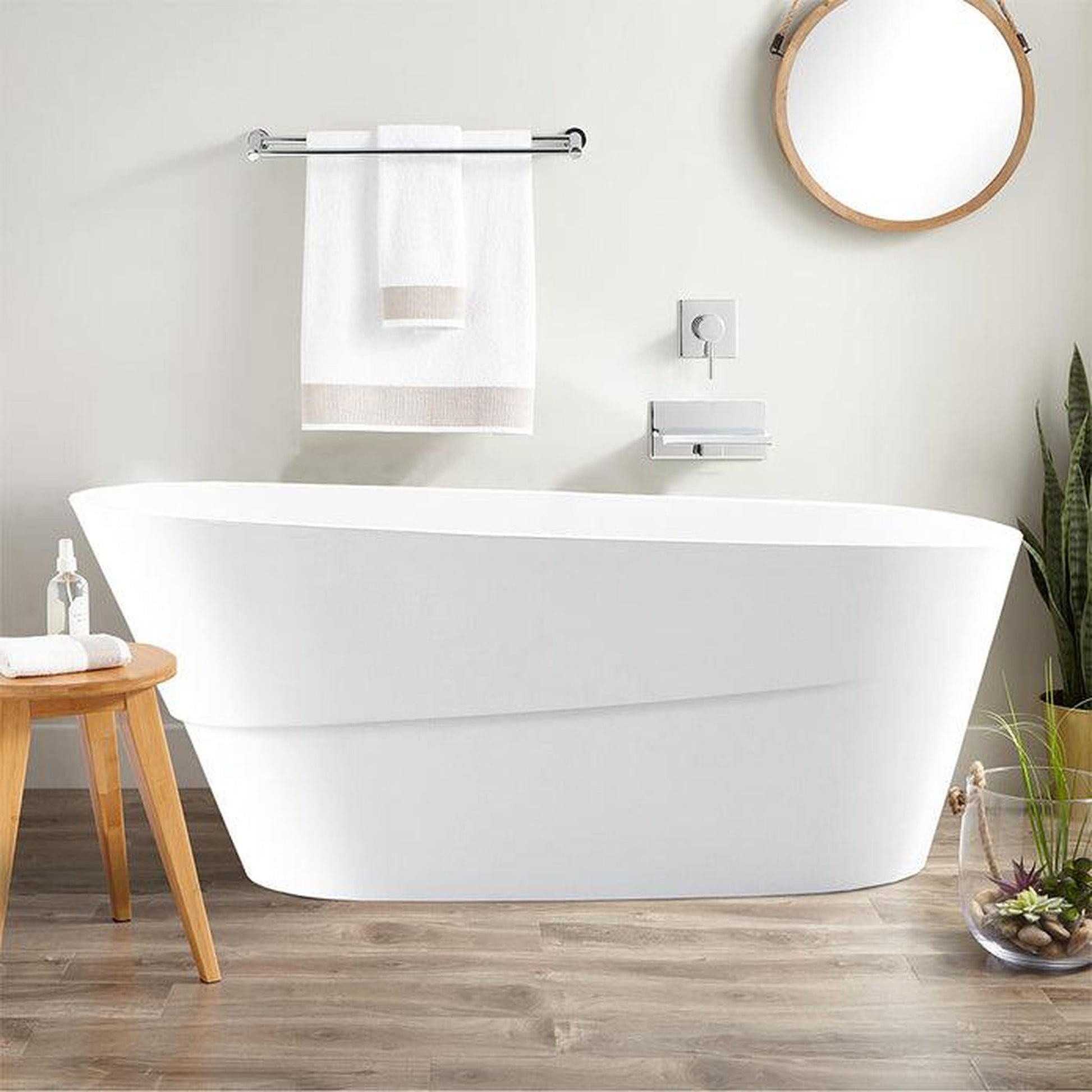 Vanity Art 67" White Acrylic Freestanding Bathtub With Polished Chrome Pop-up Drain, Slotted Overflow and Flexible Drain Hose