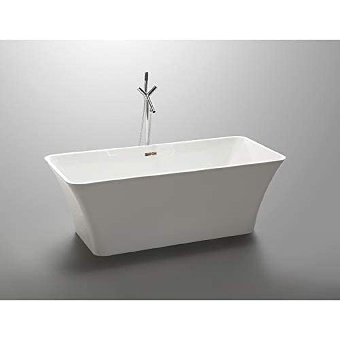 Vanity Art 67" White Acrylic Modern Stand Alone Rectangular Freestanding Soaking Bathtub With Slotted Overflow and Pop-up Drain