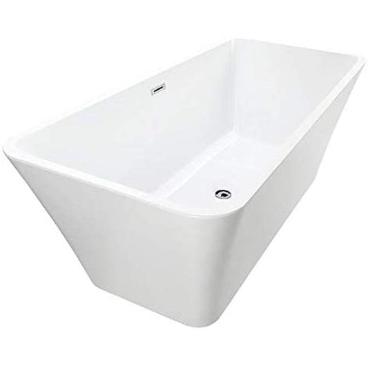 Vanity Art 67" White Acrylic Modern Stand Alone Rectangular Freestanding Soaking Bathtub With Slotted Overflow and Pop-up Drain