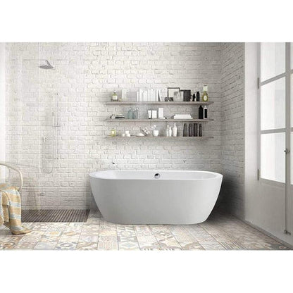 Vanity Art 67" White Acrylic Modern Stand Alone Soaking Tub With Chrome Finish Round Overflow and Pop-up Drain