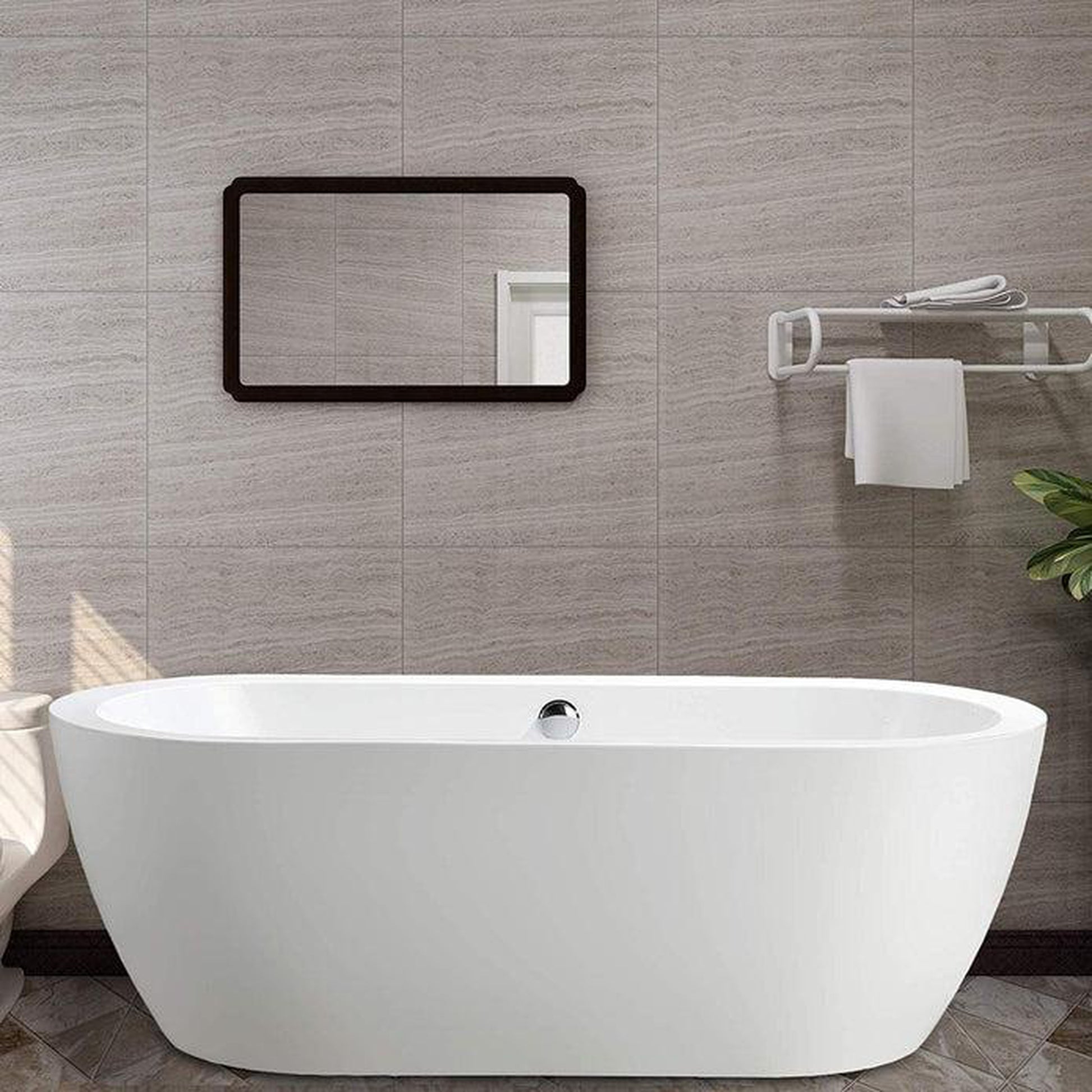 Vanity Art 67" White Acrylic Modern Stand Alone Soaking Tub With Chrome Finish Round Overflow and Pop-up Drain