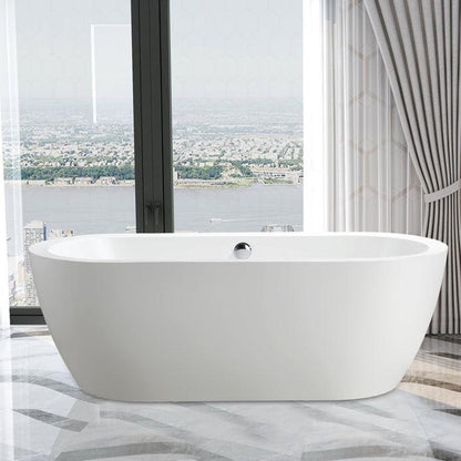 Vanity Art 67" White Acrylic Modern Stand Alone Soaking Tub With Chrome Finish Round Overflow and Pop-up Drain