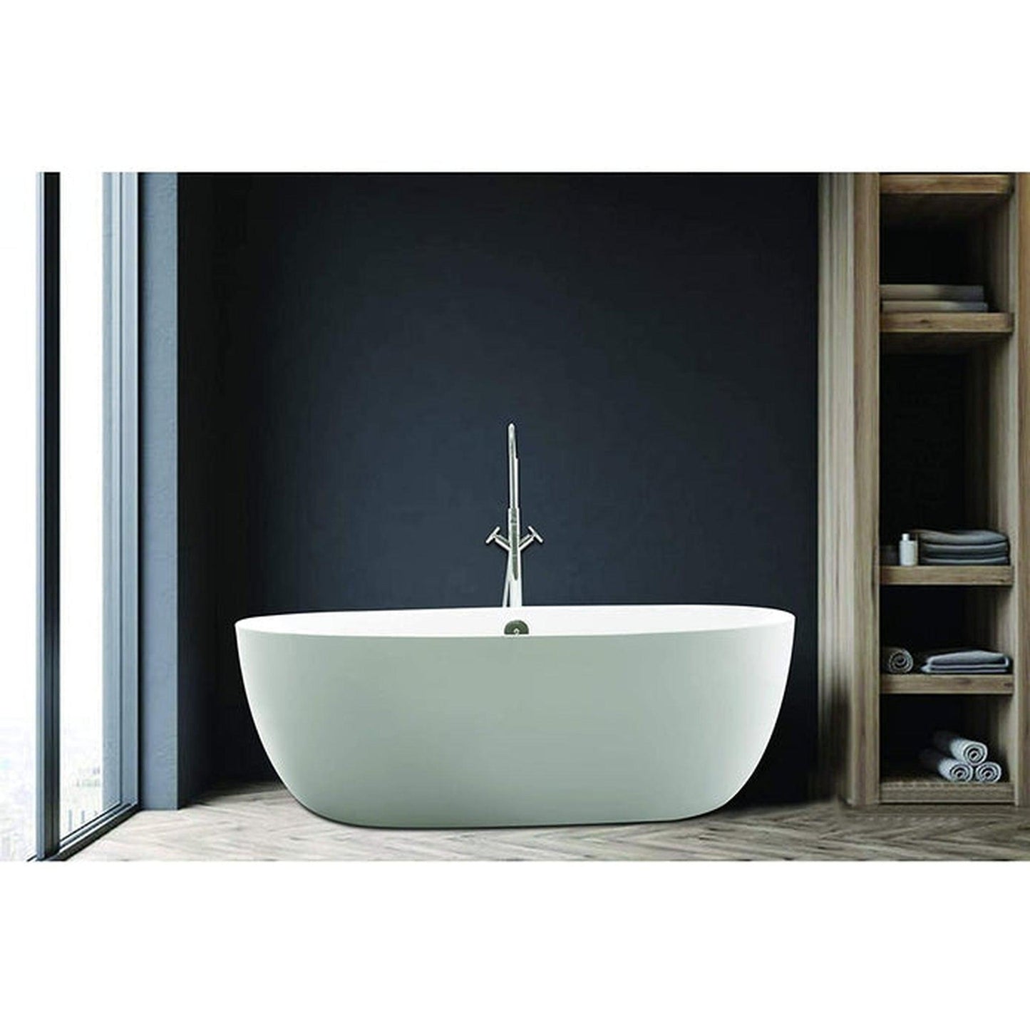 Vanity Art 67" White Modern Stand Alone Soaking Tub With Chrome Round Overflow Pop-up Drain