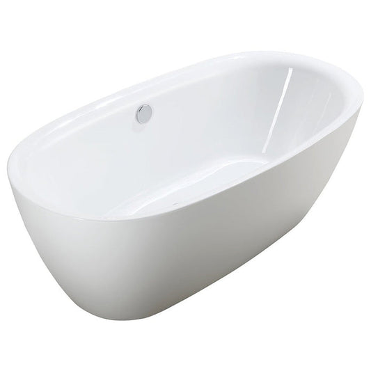 Vanity Art 67" White Modern Stand Alone Soaking Tub With Chrome Round Overflow Pop-up Drain