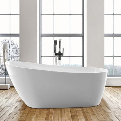 Vanity Art 67" x 29" White Acrylic Modern Freestanding Bathtub With Polished Chrome Pop-up Drain, Slotted Overflow and Flexible Drain Hose