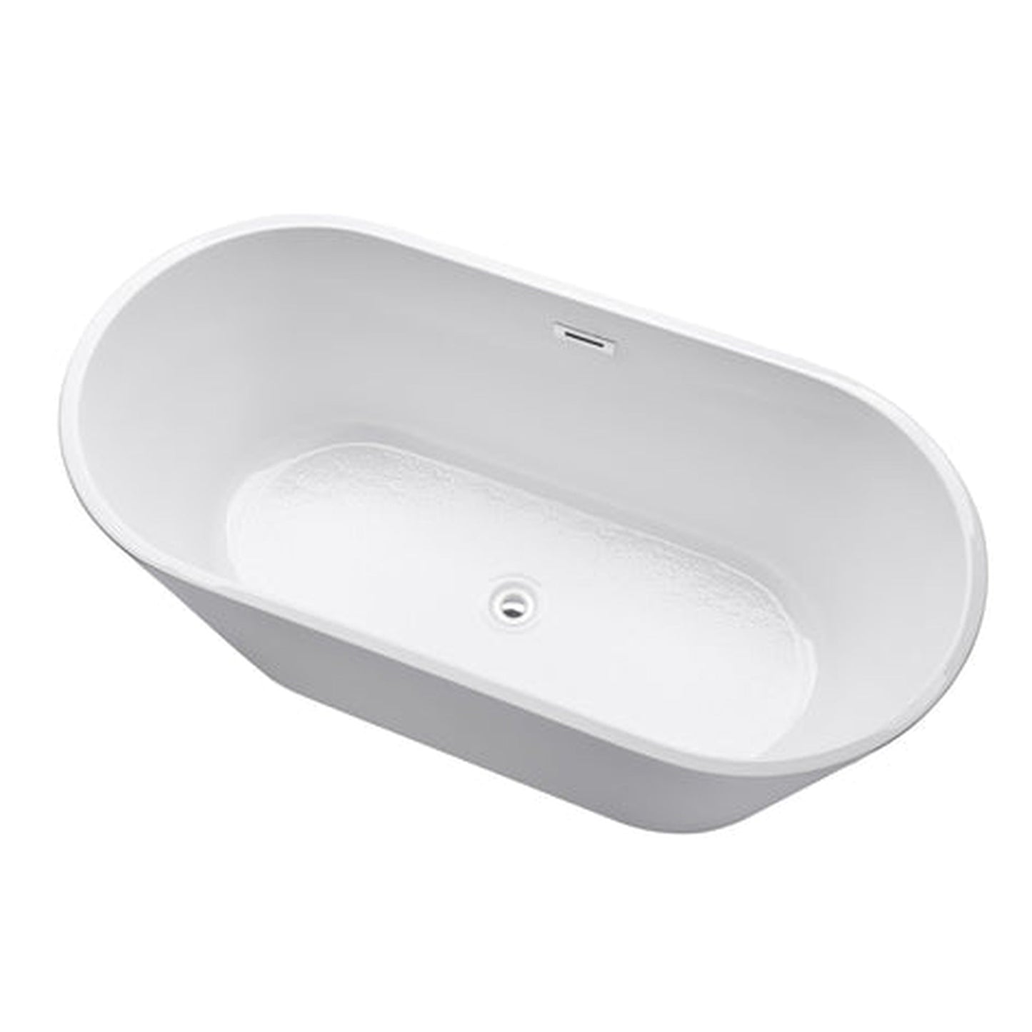 Vanity Art 67" x 32" White Acrylic Freestanding Non-Slip Soaking Bathtub With Polished Chrome Drain Finish