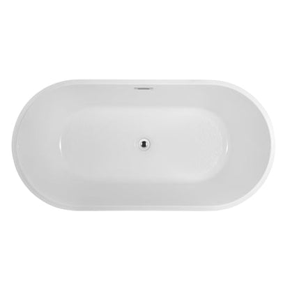 Vanity Art 67" x 32" White Acrylic Freestanding Non-Slip Soaking Bathtub With Polished Chrome Drain Finish