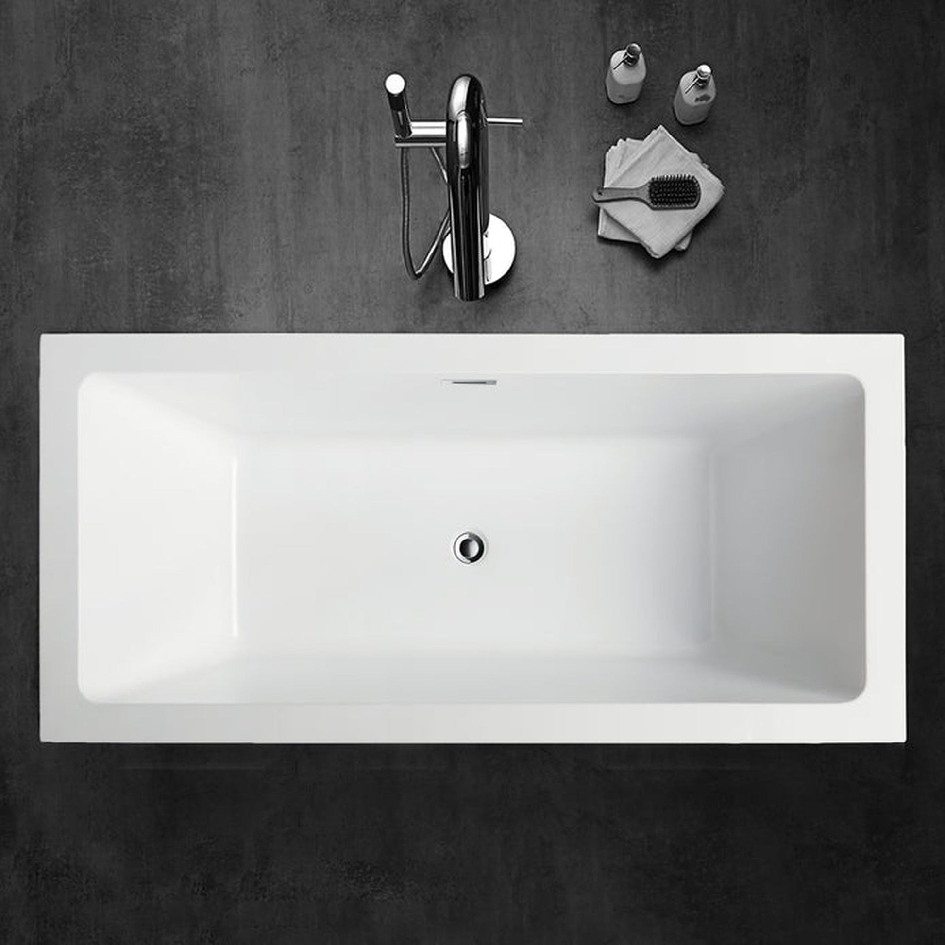 Vanity Art 67" x 32" White Acrylic Rectangle Freestanding Bathtub With Polished Chrome Pop-up Drain, Slotted Overflow and Flexible Drain Hose