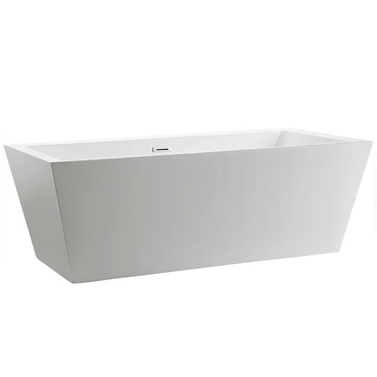 Vanity Art 67" x 32" White Acrylic Rectangle Freestanding Bathtub With Polished Chrome Pop-up Drain, Slotted Overflow and Flexible Drain Hose