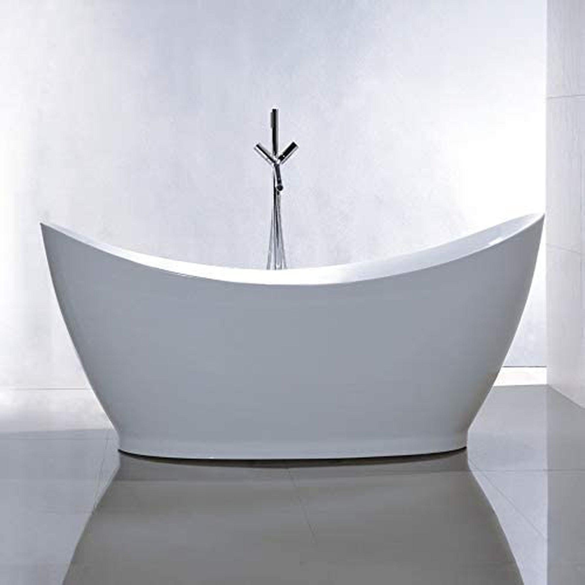 Vanity Art 68" W x 30" H White Acrylic Freestanding Bathtub With Polished Chrome Pop-up Drain and Flexible Drain Hose