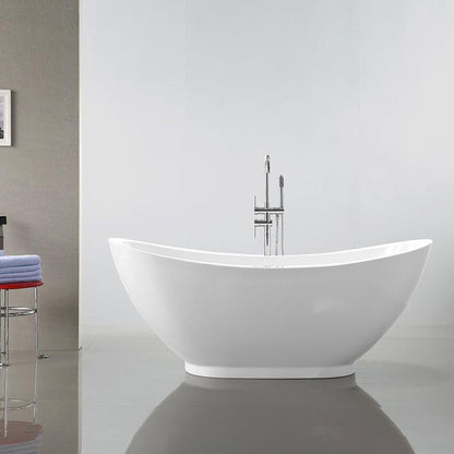 Vanity Art 69" W x 28" H White Acrylic Freestanding Bathtub With Polished Chrome Pop-up Drain Slotted Overflow and Flexible Drain Hose