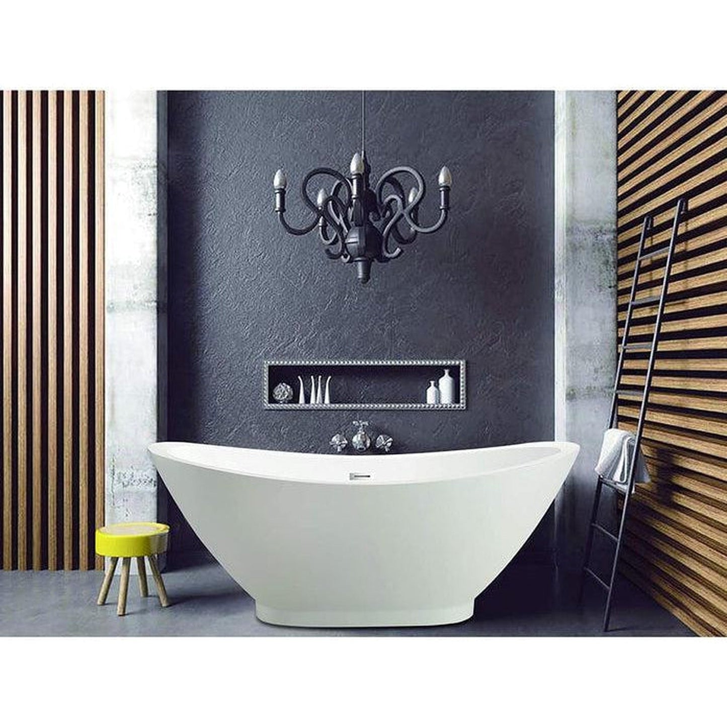 Vanity Art 69" W x 28" H White Acrylic Freestanding Bathtub With Polished Chrome Pop-up Drain Slotted Overflow and Flexible Drain Hose