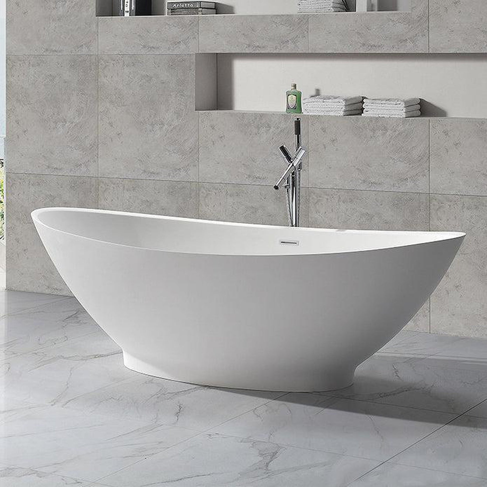 Vanity Art 69" W x 28" H White Acrylic Freestanding Bathtub With Polished Chrome Pop-up Drain Slotted Overflow and Flexible Drain Hose