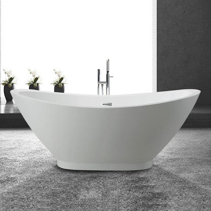 Vanity Art 69" W x 28" H White Acrylic Freestanding Bathtub With Polished Chrome Pop-up Drain Slotted Overflow and Flexible Drain Hose