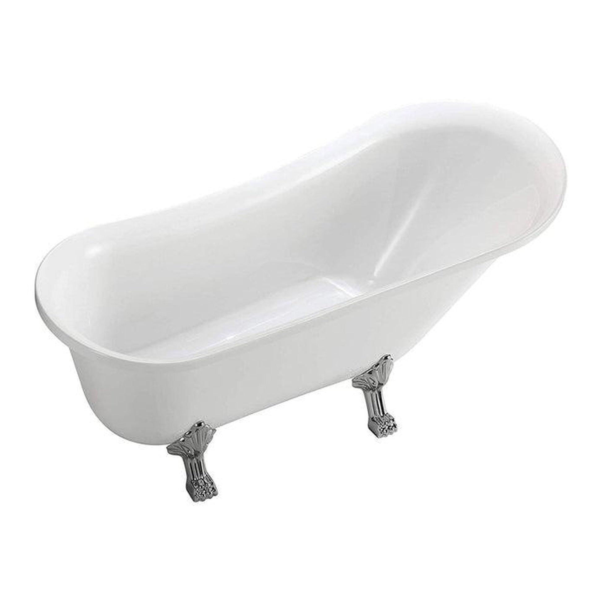 Vanity Art 69" W x 30" H White Acrylic Freestanding Claw Foot Bathtub With Polished Chrome Pop-up Drain and Flexible Drain Hose