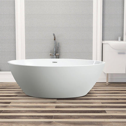 Vanity Art 69" x 40" White Modern Stand Alone Soaking Tub With Polished Chrome Slotted Overflow and Pop-up Drain