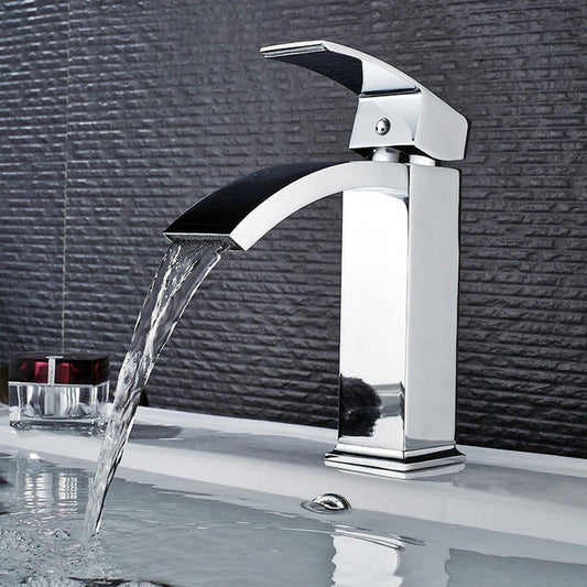 Vanity Art 7" Polished Chrome Stainless Steel Deck Mount Single Handle Waterfall Sink Faucet