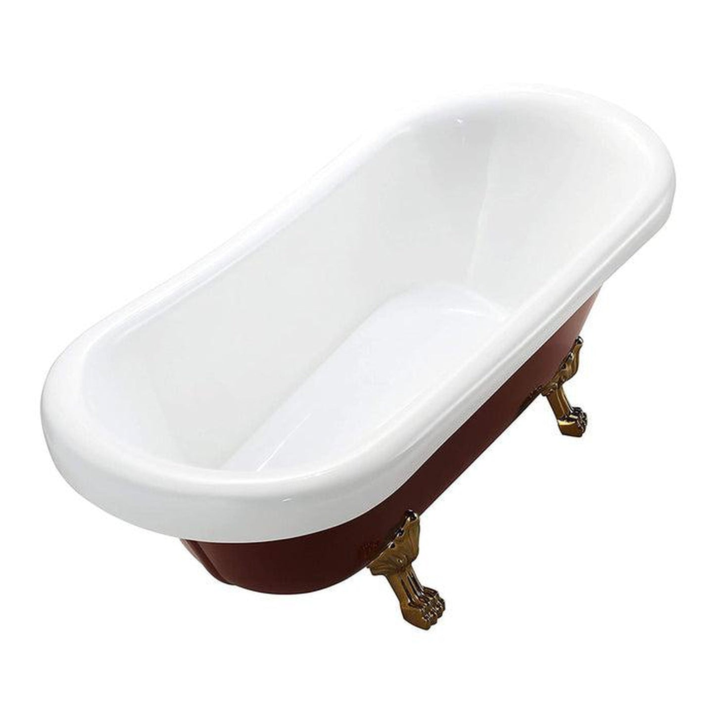 Vanity Art 70" W x 30" H Red Acrylic Freestanding Claw Foot Bathtub With Polished Chrome Pop-up Drain and Flexible Drain Hose