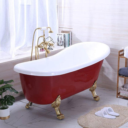Vanity Art 70" W x 30" H Red Acrylic Freestanding Claw Foot Bathtub With Polished Chrome Pop-up Drain and Flexible Drain Hose