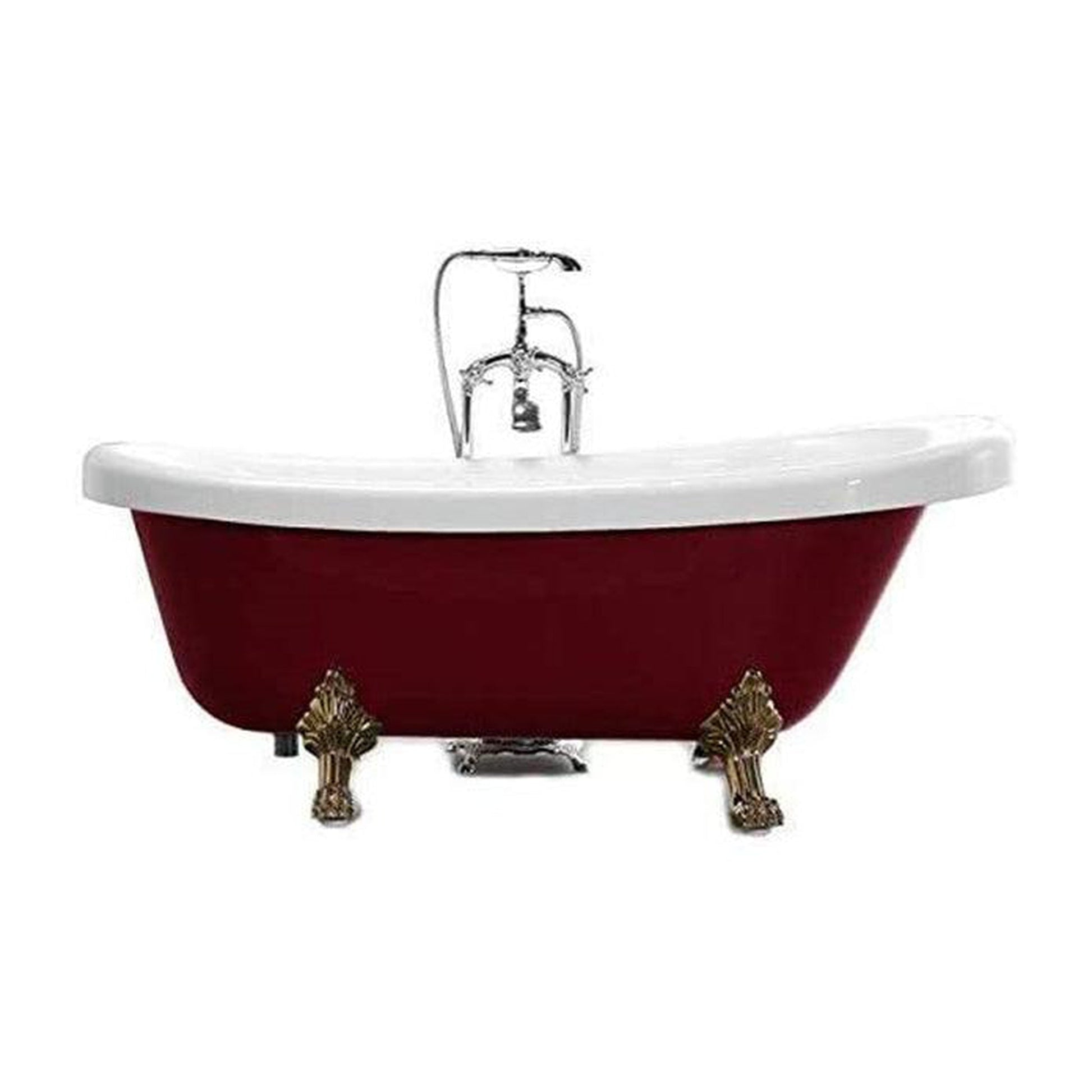 Vanity Art 70" W x 30" H Red Acrylic Freestanding Claw Foot Bathtub With Polished Chrome Pop-up Drain and Flexible Drain Hose