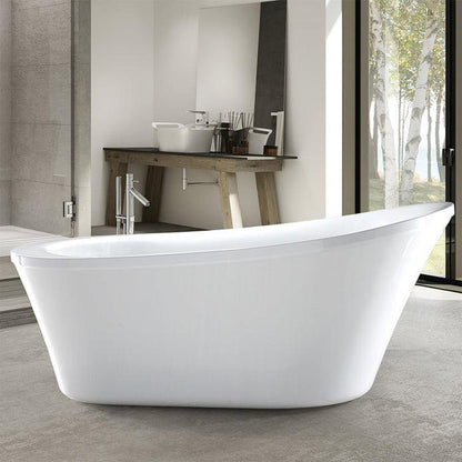 Vanity Art 70" W x 30" H White Acrylic Freestanding Bathtub With Polished Chrome Round Overflow and Pop-up Drain