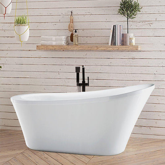 Vanity Art 70" W x 30" H White Acrylic Freestanding Bathtub With Polished Chrome Round Overflow and Pop-up Drain