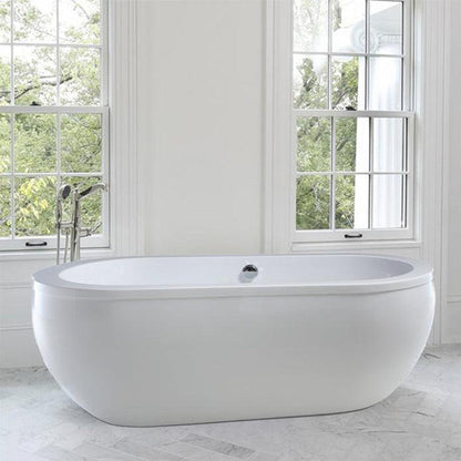 Vanity Art 71" W x 24" H White Acrylic Freestanding Bathtub With Polished Chrome Round Overflow and Pop-up Drain