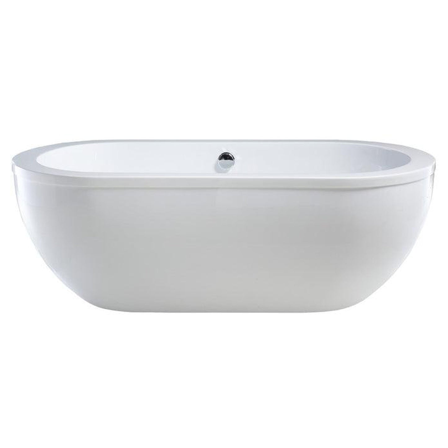 Vanity Art 71" W x 24" H White Acrylic Freestanding Bathtub With Polished Chrome Round Overflow and Pop-up Drain