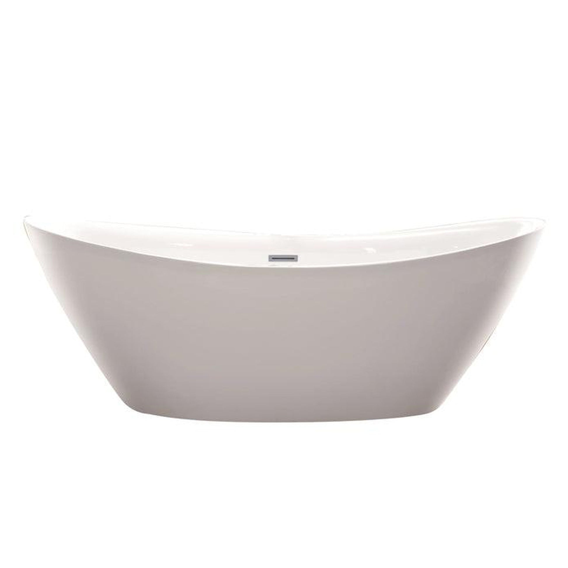 Vanity Art 71" W x 26" H White Acrylic Non-Slip Oval Freestanding Bathtub With Brushed Nickel Pop-up Drain, Overflow and Flexible Drain Hose